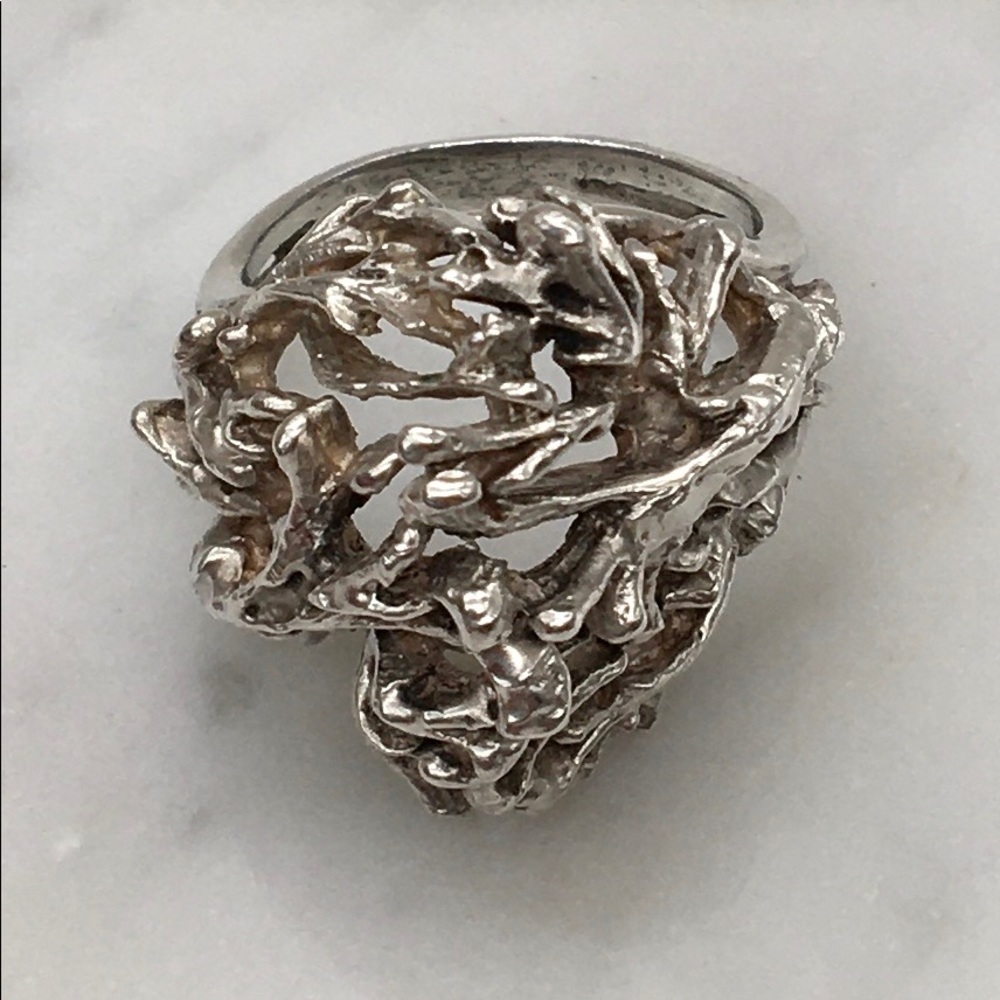 Antique Sterling Silver Art Deco Tree Branch Abstract Huge Dome Ring - Picture 3 of 4
